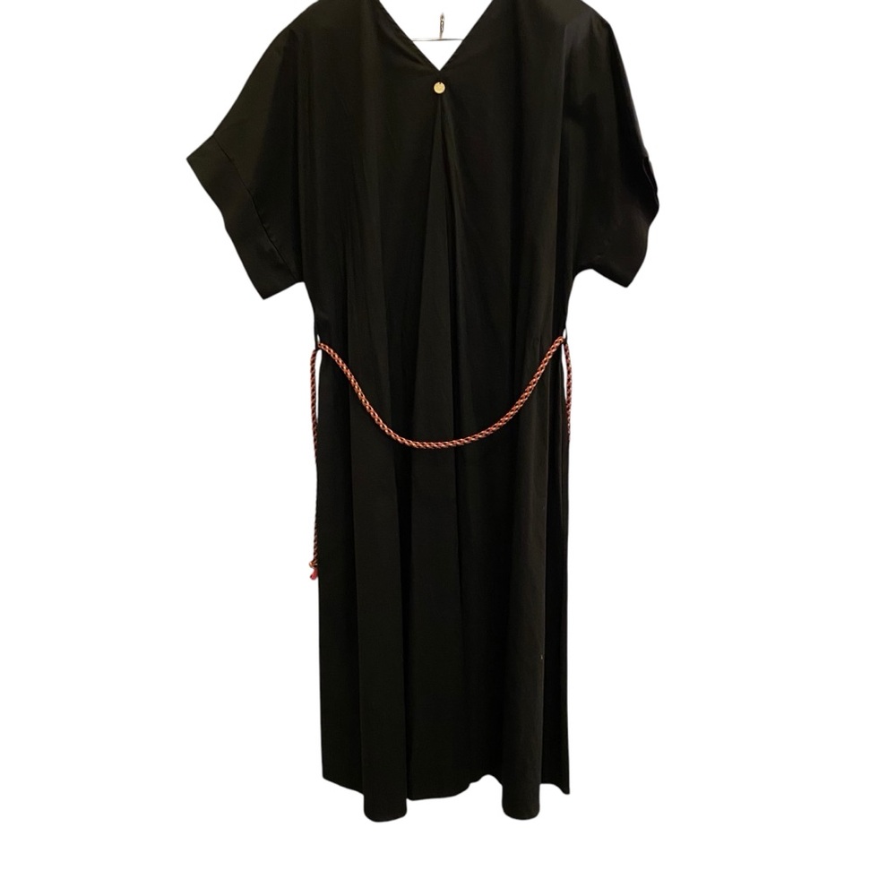DX Italy Black Cotton Lagenlook Minimalist Midi Dress Rope Belt sz L - Picture 8 of 15